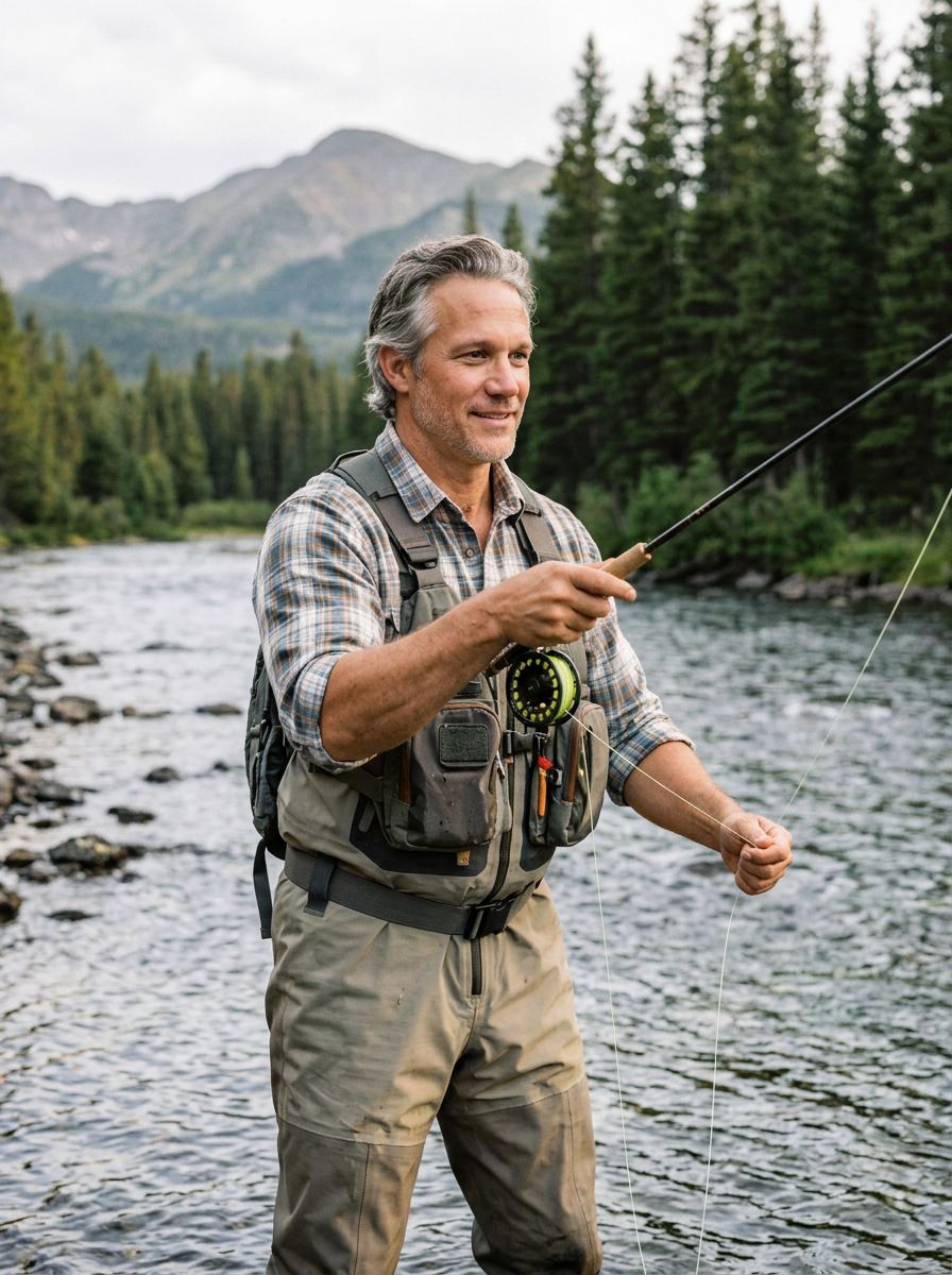 Andrew Welker fly fishing in a mountain river