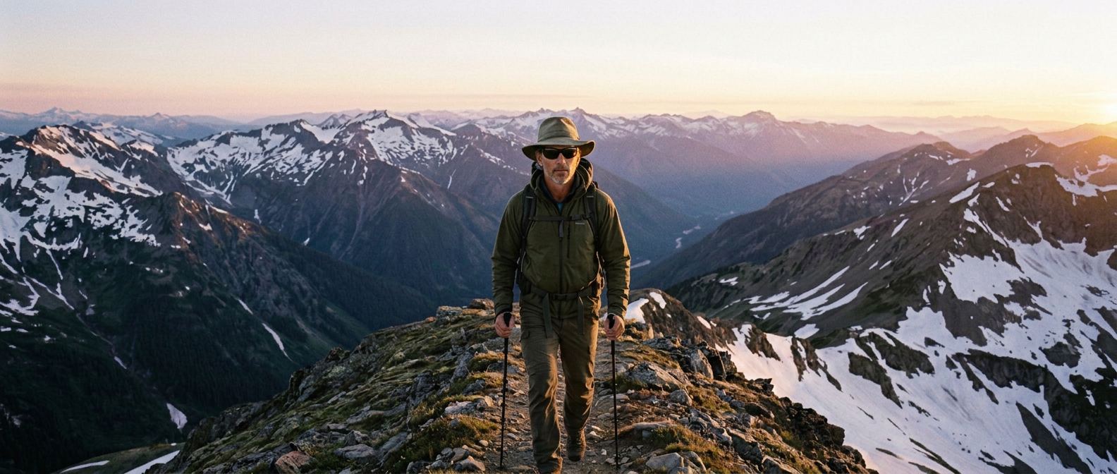 Andrew Welker hiking a mountain ridge